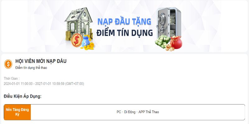 Hội viên mới nạp đầu tiên nhận điểm thưởng lớn